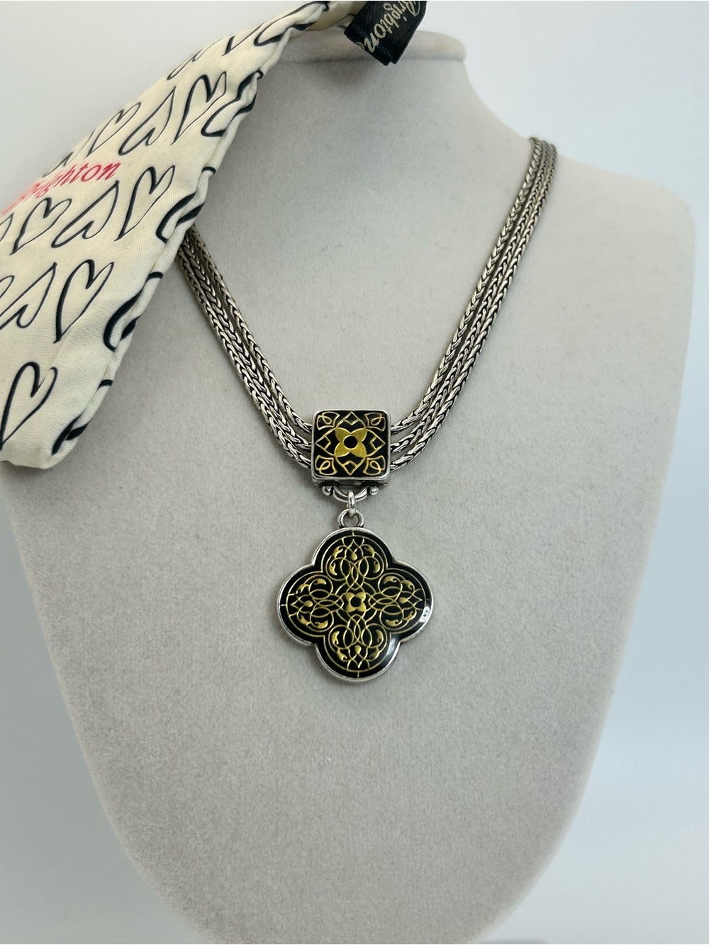 Brighton Alhambra Triple Strand Necklace 18" Silver Plated Reversible & Pouch - Picture 4 of 11